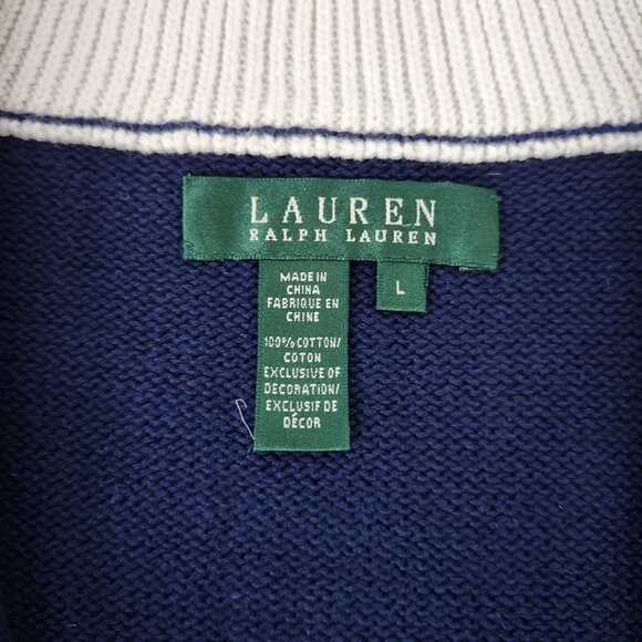 Lauren Ralph Lauren Navy 1/4 Zip Long Sleeve Sweater with Crest Women's Size L - Picture 13 of 14